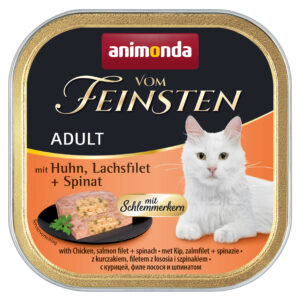 Animonda Vom Feinsten Adult Schlemmerkern Huhn, Lachsfilet & Spinat, Katzen-Nassfutter, 32× 100 g